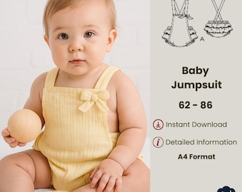 Baby Romper Sewing Pattern | Ruffle Jumpsuit PDF | Sizes 62–86 | A4 Printable | Instant Download