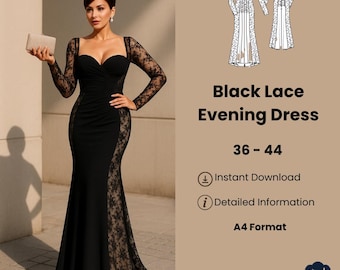 Lace Mermaid Dress Sewing Pattern PDF, Prom Dress Pattern Instant Download, Evening Gown Sewing Pattern Women, Formal Wedding Guest Dress