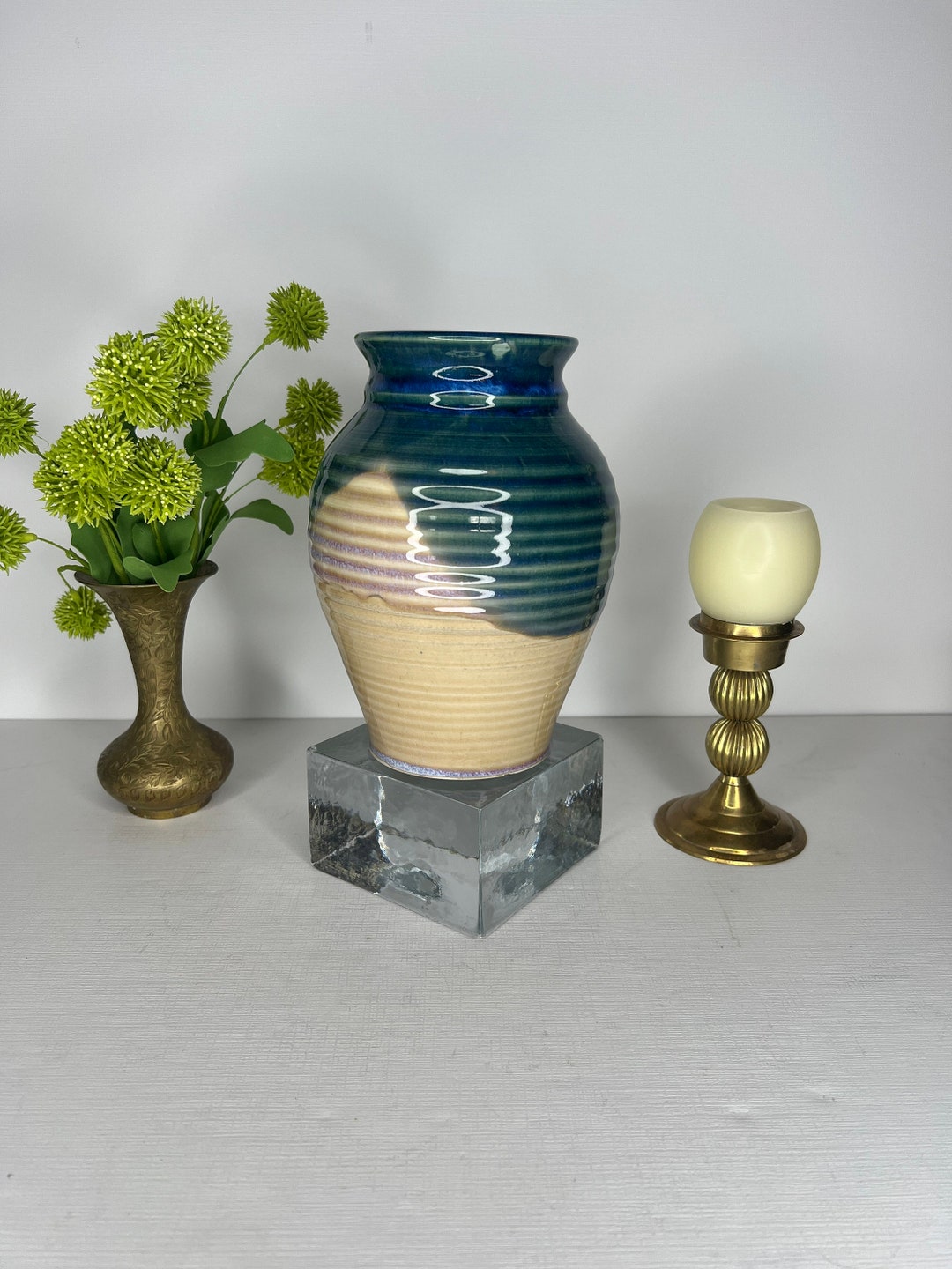 Vintage Studio Pottery Vase Teal Green Turquoise Blue Hand Made Artist ...