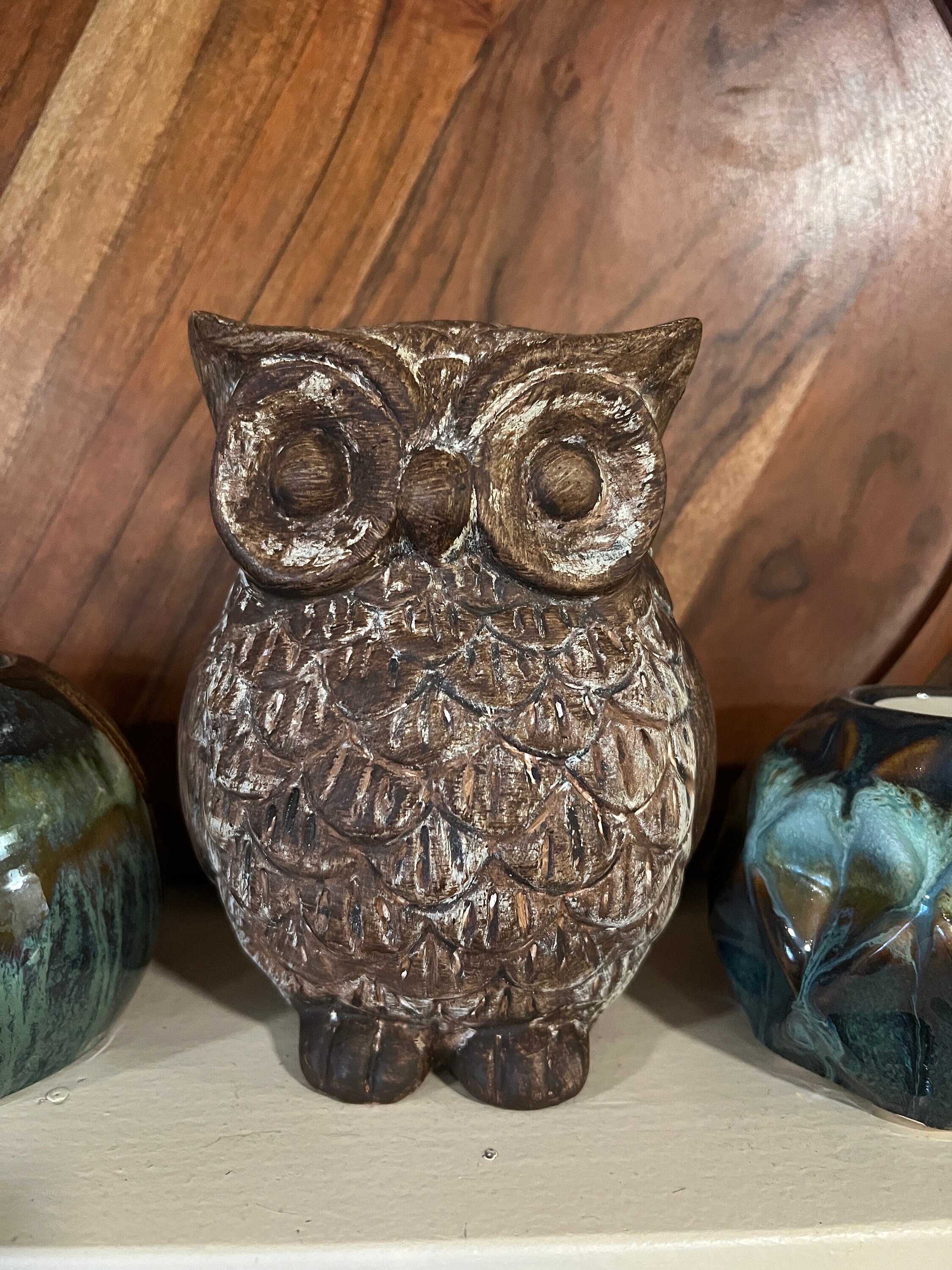 Vintage Hand Painted Ceramic Owl Figurine - 6.5" Tall Decor