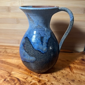 Handmade Pitcher Indigo Studio Pottery Navy Cobalt shades of Blue pitcher Vintage Mid Century modern Southwest Excellent condition Vase