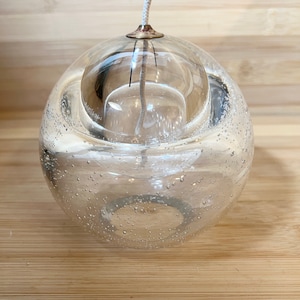 Vintage Hand Blown Glass Lantern Oil Lamp Clear Bubble Glass with wick Art Glass Seeded Glass Gift for her him Farmhouse Mid Century Modern