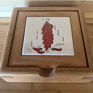 Vintage Chili Pepper Tile Trinket Box: Southwest Jewelry Cufflink Storage