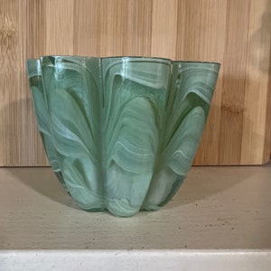 Green Swirl Glass Candle Holder Vintage  Ecoglass Vitrocolor Slag Glass Recycled Votive Vase Planter Cottage Core Shabby Chic Farmhouse MCM