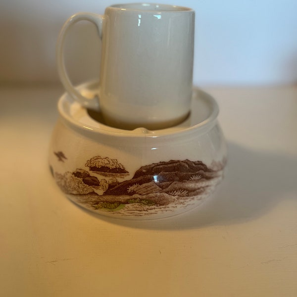 Vintage Sayonara Candle Holder Tea Cup Warmer Coffee Nasco Japan Porcelain 1940's-1950's MCM Mid Century Modern Mountain Scene Beach