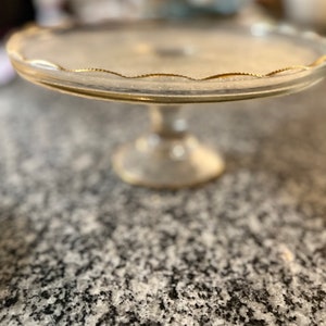 Jeanette Clear Glass Cake Plate Stand Harp Design With Scalloped