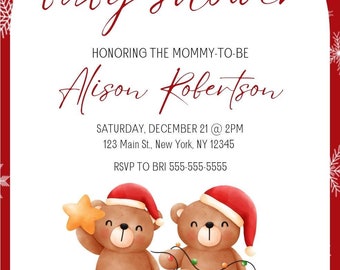 Beary Frohe Weihnachten-Babyparty-Einladung