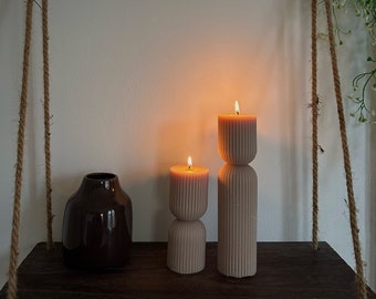 Tall Ribbed Pillar Candle - Aesthetic Room Decor, Dinner Candles, Candle Gift Set, Coffee Table Decor, Housewarming Gift, Wedding Gift