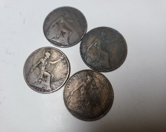 A set of four over 100-year-old ONE PENNY coins 1906, 1917, 1919, 1920