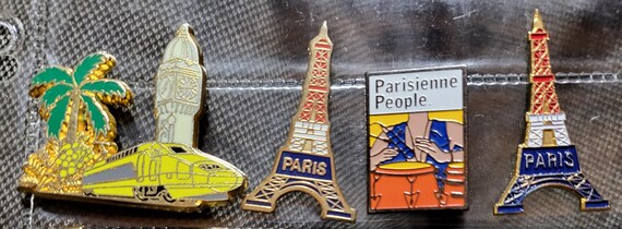 Zestaw pinsow vintage Paris, Wieża Eiffla i TGV View 2