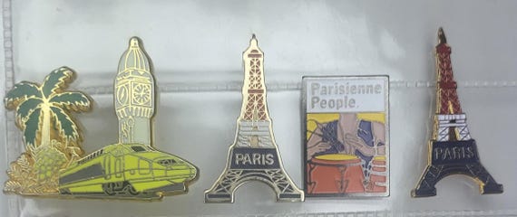 Zestaw pinsow vintage Paris, Wieża Eiffla i TGV