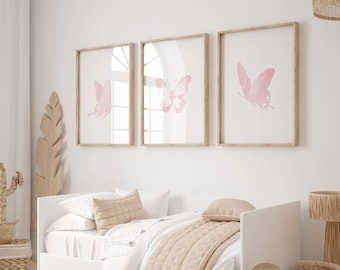 Set of 3 Light Pink Butterfly, Pink Newborn Baby Nursery, Girls Boho Nursery Art | Digital Download |Printable Wall Art | Really Aesthetic