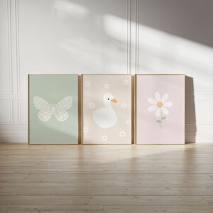 Set of 3 Daisy Flower Art, Girls Boho Nursery Daisies Art, Butterfly ...