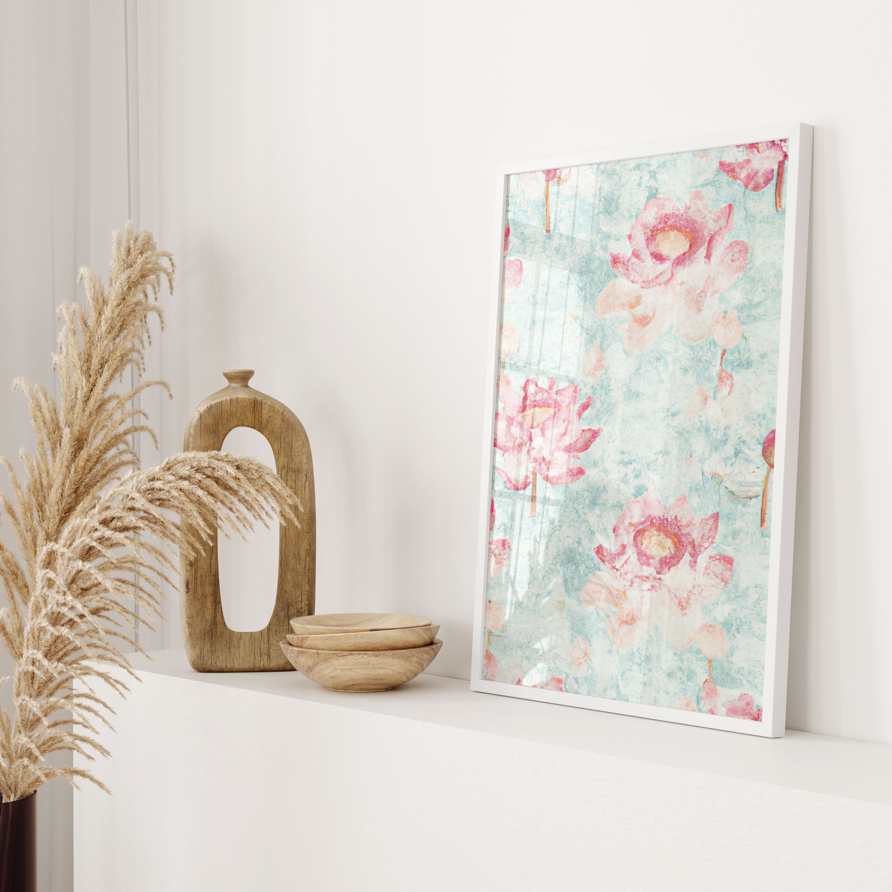 Lotus Print Pink and Mint Green Wall Art Digital Download Printable ...
