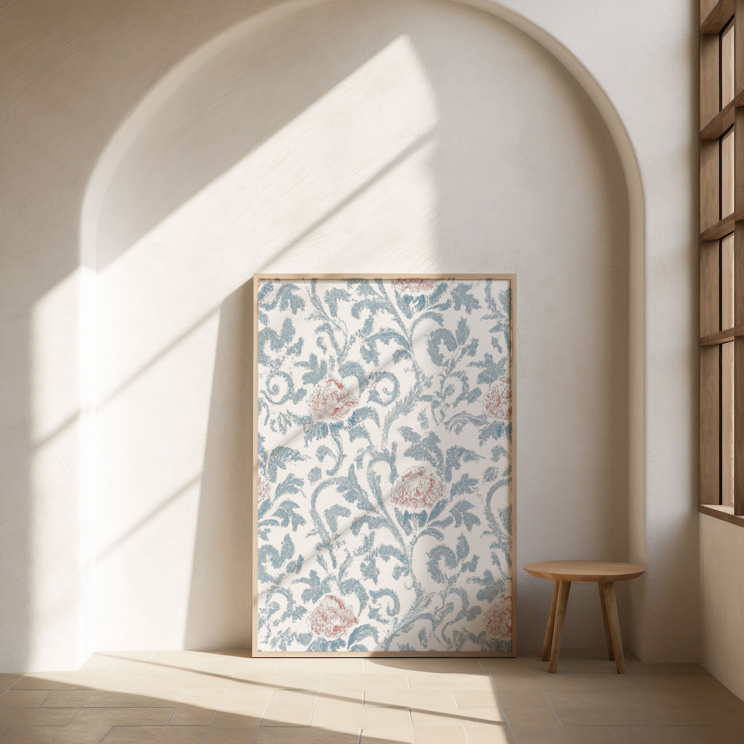 Blue Floral Vintage Wallpaper Pattern Print, Blue Posters, Printable ...
