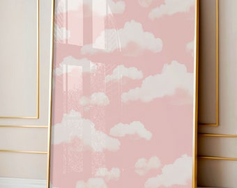 Blush Pink Cloudy Sky Art Print, Clouds Art, Pink Aesthetic Art, Summer Clouds Art |Digital Download | Printable Wall Art | Really Aesthetic