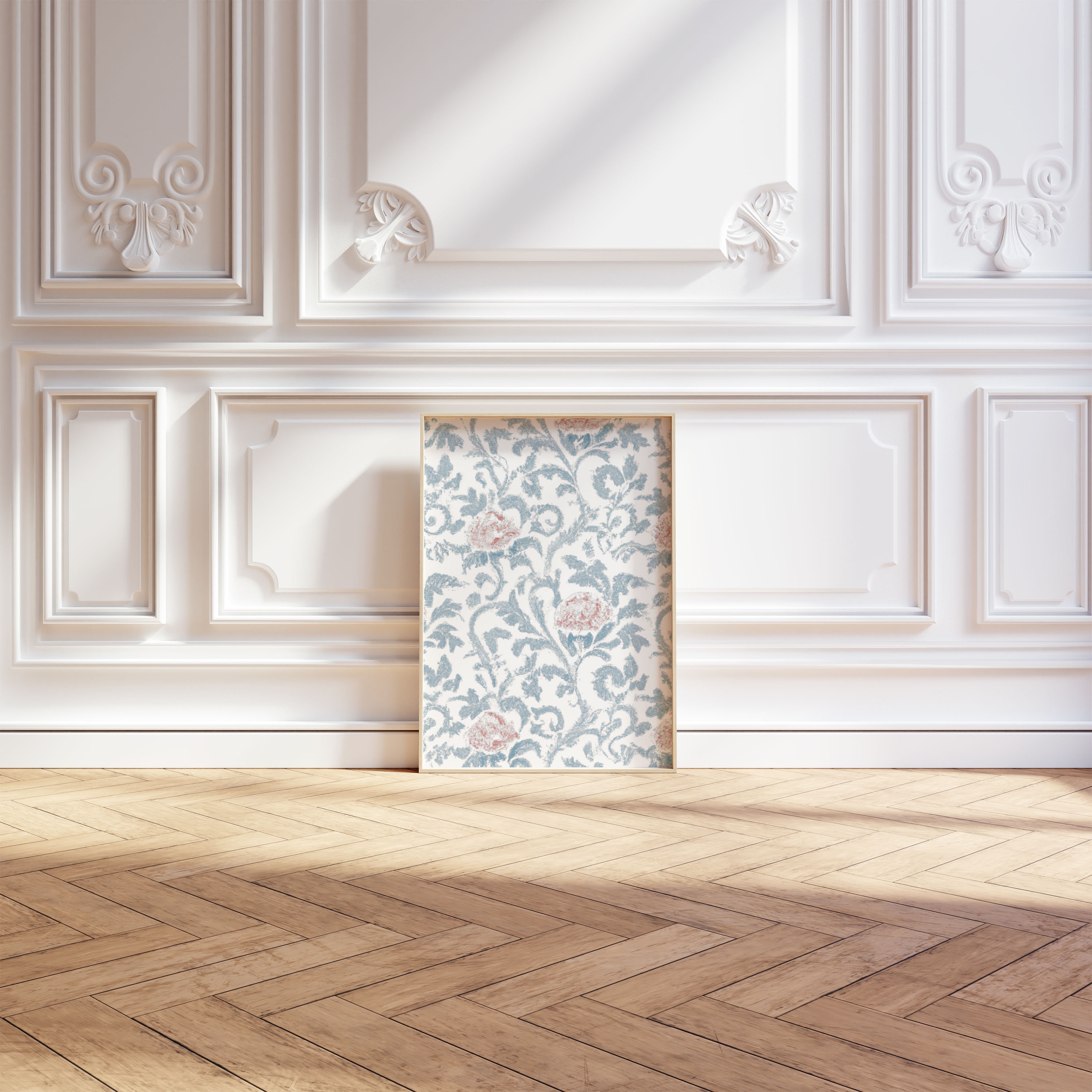 Blue Floral Vintage Wallpaper Pattern Print, Blue Posters, Printable ...