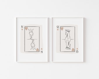 King and Queen Hearts Playing Cards, Minimal Neutral Beige Posters, Beige Aesthetic | Digital Download | Printable Wall Art | Really Aesthet