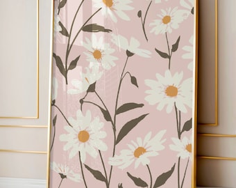 Daisies Floral Pink Printable Art Poster, Flower Posters, Pink Aesthetic Posters | Digital Download | Printable Wall Art | Really Aesthetic