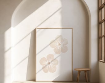 Beige Hibiscus Flower Print, Floral Gallery Wall, Minimal Flower Art, Neutral Art | Digital Download |Printable Wall Art | Really Aesthetic