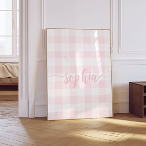 Individuell Name leicht blush rosa Kinderzimmer Kunst, Gingham kariert kariert Minimal, Mutter Geschenk| Digitaler Download| Druckbare Kunst | Wirklich Ästhetisch