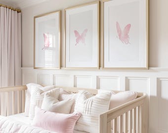 Set of 3 Light Pink Butterfly, Pink Butterfly Girls Nursery,Soft Pink Butterfly Prints|Digital Download |Printable Wall Art|Really Aesthetic