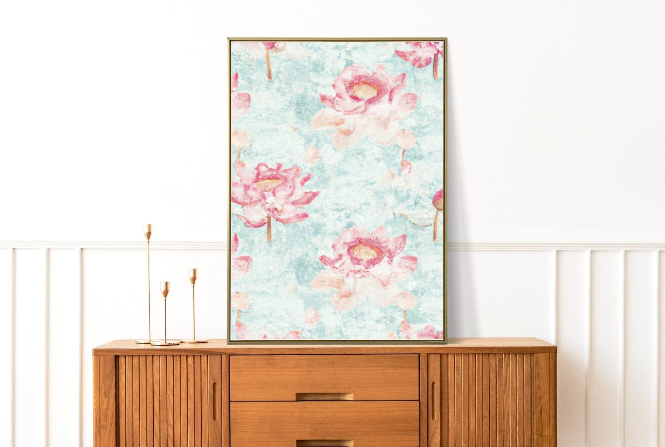 Lotus Print Pink and Mint Green Wall Art Digital Download Printable ...
