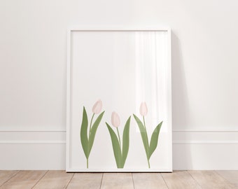 Hellrosa Tulpen Kunst, Frühlingsblumen, Blumen wunderlicher Feengarten, Cottage Art| Digitaler Download| Druckbare Wandkunst | Wirklich Ästhetisch
