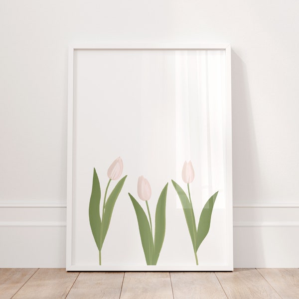 Light Pink Tulips Art, Spring Flowers, Floral Whimsical Fairy Garden, Cottage Art| Digital Download| Printable Wall Art | Really Aesthetic