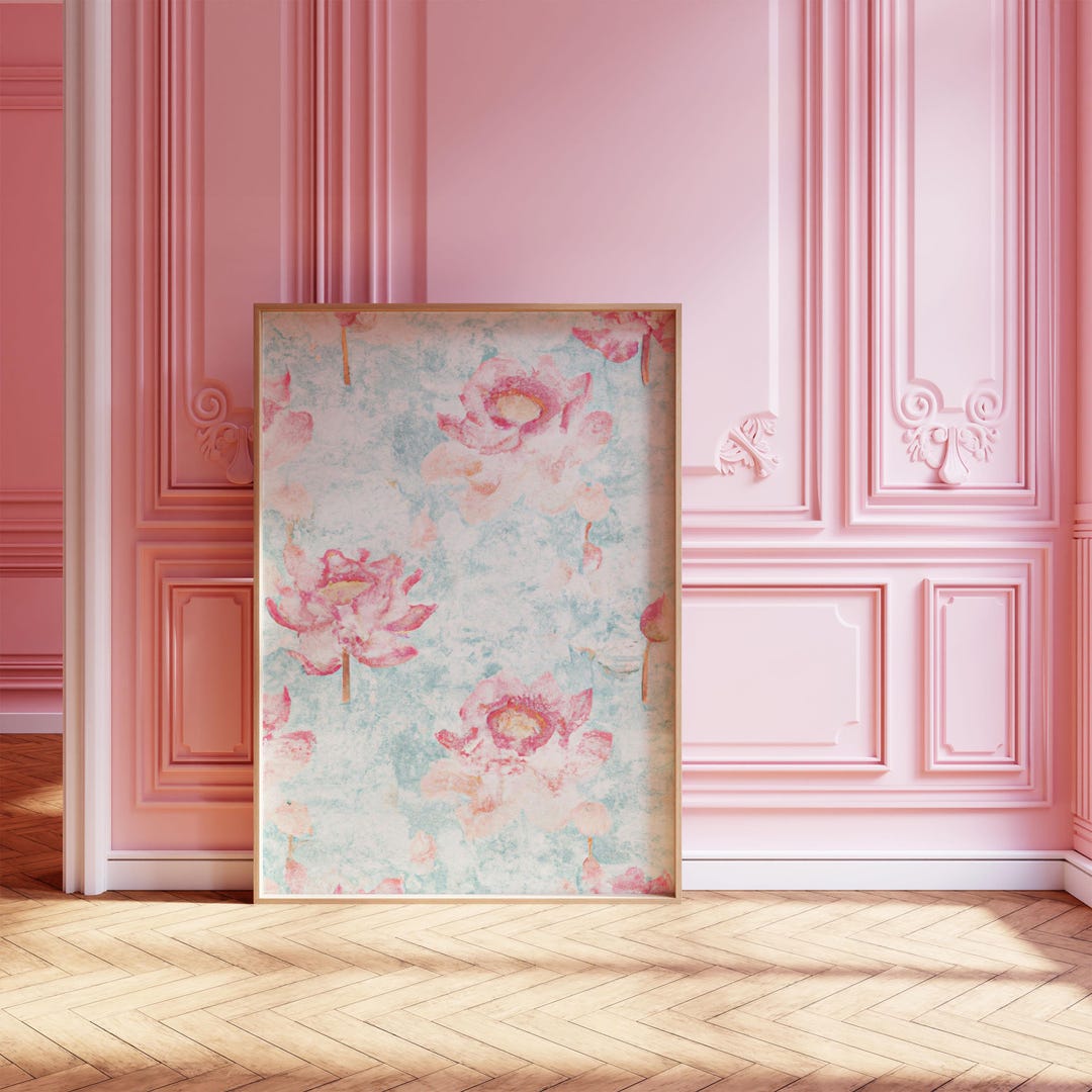 Lotus Print Pink and Mint Green Wall Art | Digital Download | Printable ...