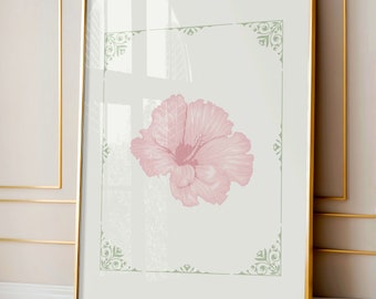 Light Pink Hibiscus Flower Art, Pink Green Art Gallery Floral Posters, Summer Art | Digital Download |Printable Wall Art | Really Aesthetic