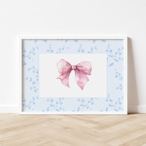 Pink and Blue Bow Aesthetic Art, Pink Bow, Blue and Pink Nursery, Coquette Print | Digital Download | Printable Wall Art | Really Aesthetic