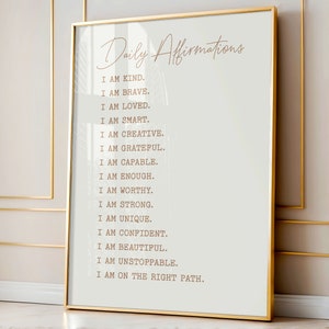 Tägliche Affirmationen Beige Ästhetik, ICH BIN Affirmationen, Selbstliebe Affirmation Kunst | Digitaler Download | Druckbare Wandkunst | Wirklich Ästhetisch
