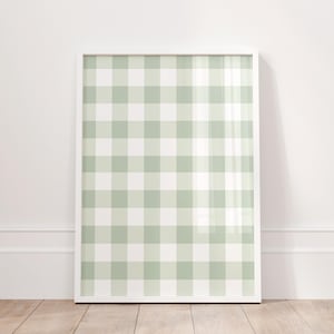 Saliegroene pastelkunst, cottage-kunst, groen witte kunst, geruite kunst, groene muurkunst | Digitale download | Afdrukbare muurkunst | Echt esthetisch