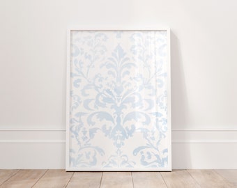 Light Blue Damask Pattern Vintage Wallpaper Art, Printable Farmhouse Gallery Art | Digital Download |Printable Wall Art | Really Aesthetic