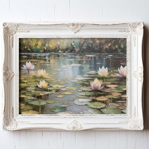 Impression acrylique Lotus dans un étang, oeuvre d'art Lotus imprimable, impressions acryliques vintage | Téléchargement numérique | Art mural imprimable| Vraiment esthétique