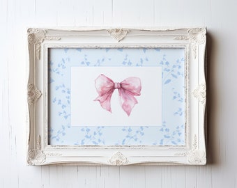 Pink and Blue Bow Aesthetic Art, Pink Bow, Blue and Pink Nursery, Coquette Print | Digital Download | Printable Wall Art | Really Aesthetic