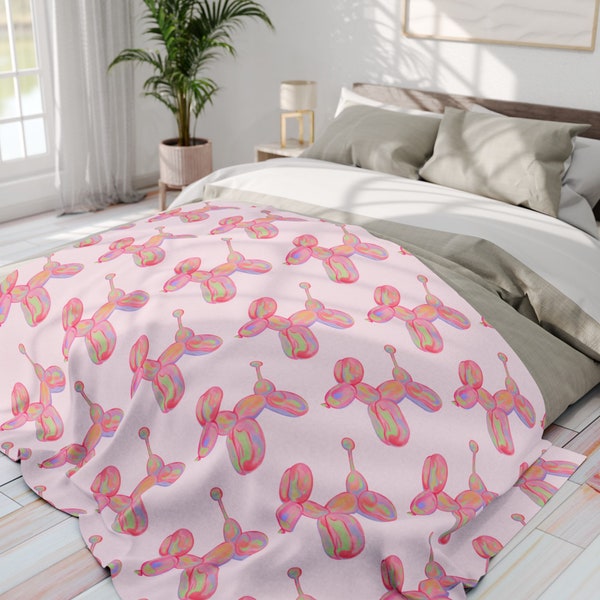 Super Soft Balloon Dog Fleece Blanket - Comfy, Playful Art Design Polyester Throw, Cozy for Snuggling & Home Decor