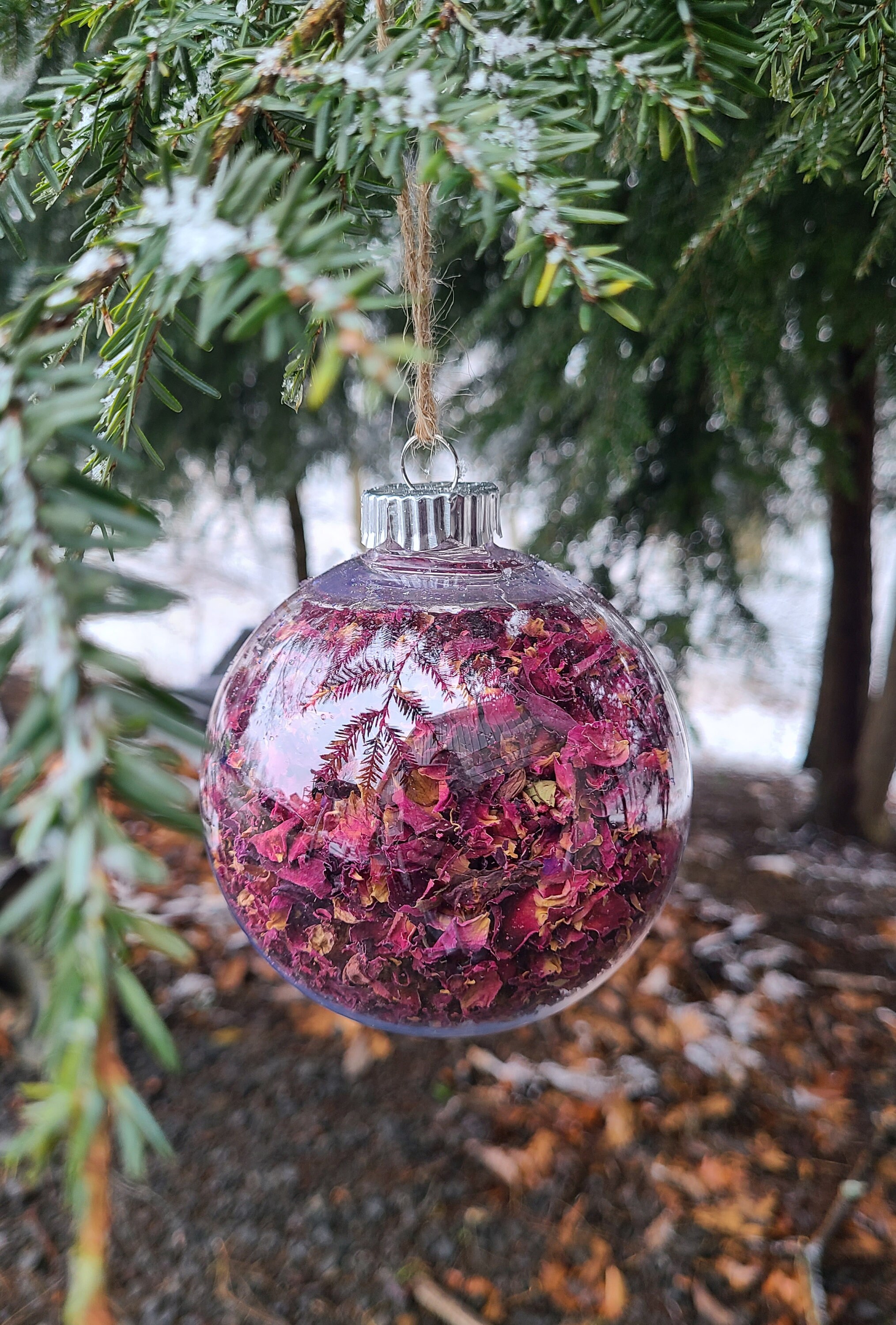 Dried Rose Petal Ornament - Christmas Ornament- Christmas Gift- Christmas Tree Bulb