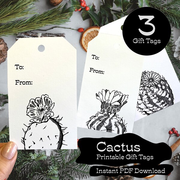 Printable Cactus Gift Tags - Downloadable, US Letter, A4 & PNG for Cutting Machines Holiday Labels