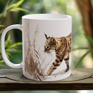 Wildcat Mug Handmade Ceramic Coffee Cup Big Cat Enthusiast Gift Morning Brew Nature Lover Unique Feline Elegance Animal Mug