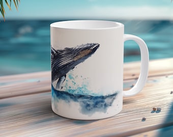 Humpback Whale Mug Handcrafted Ceramic Coffee Cup Tranquil Design Whale Lover Gift Ocean Conservation Nature Enthusiast Unique Mug