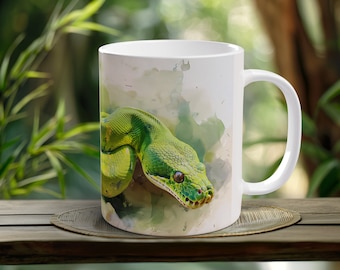 Green Tree Python Mug Majesty Coffee Cup Handcrafted Ceramic Art Reptile Enthusiast Gift Snake Lover Mug Nature Animal Unique Gift