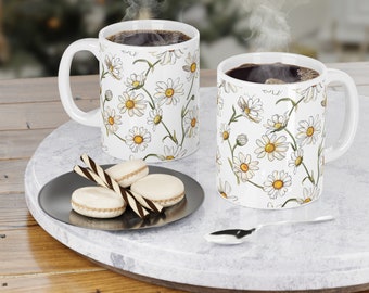 Gänseblümchen-Kaffeetasse-handbemalte Blumenkeramikschale künstlerische Gänseblümchen-Blumen-Geschenk-Becher perfektes Geschenk für ihre einzigartige Blumentee-Tasse