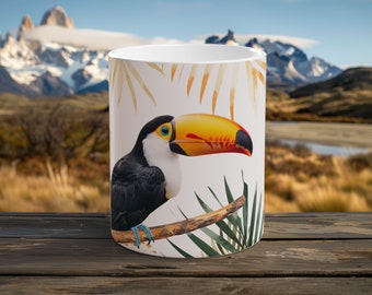 Toucan Mug Rainforest Watercolor Coffee Cup Birdwatcher Gift Tropical Escape Morning Coffee Big 20oz Mug Unique Bird Lover Present