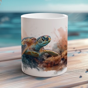 Sea Turtle Mug Handcrafted Ceramic Coffee Cup Tranquil Design Sea Turtle Lover Gift Ocean Conservation Photographer Gift Unique Mug