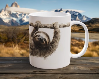 Sloth Mug Rainforest Retreat Scene Watercolor Print Ceramic Coffee Cup Nature Lover Gift Rainforest Escape Cozy Afternoon Mood Mug