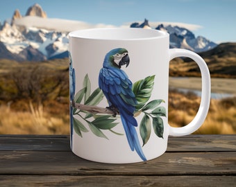 Blue Macaws Mug Tropical Watercolor Coffee Cup Birdwatcher Gift Rainforest Decor Exotic Bird Lover Morning Coffee Nature Retreat Mug