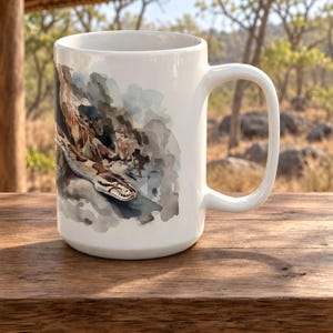 Indian Rock Python Mug, Coiled Snake Watercolor Print on White Ceramic