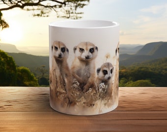 Mug suricate, aventure, tasse à café, cadeau pour les amateurs de nature, cadeau pour les amoureux de la faune africaine, art animalier unique, mug extérieur